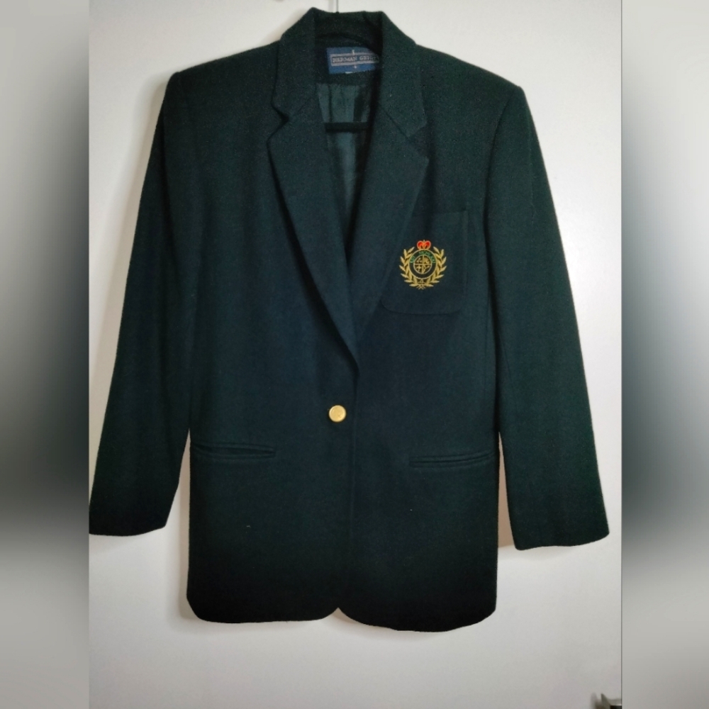 Herman Geist (Size 6) Black Pure Wool Gold Button Slip Pocket LS Blazer Jacket